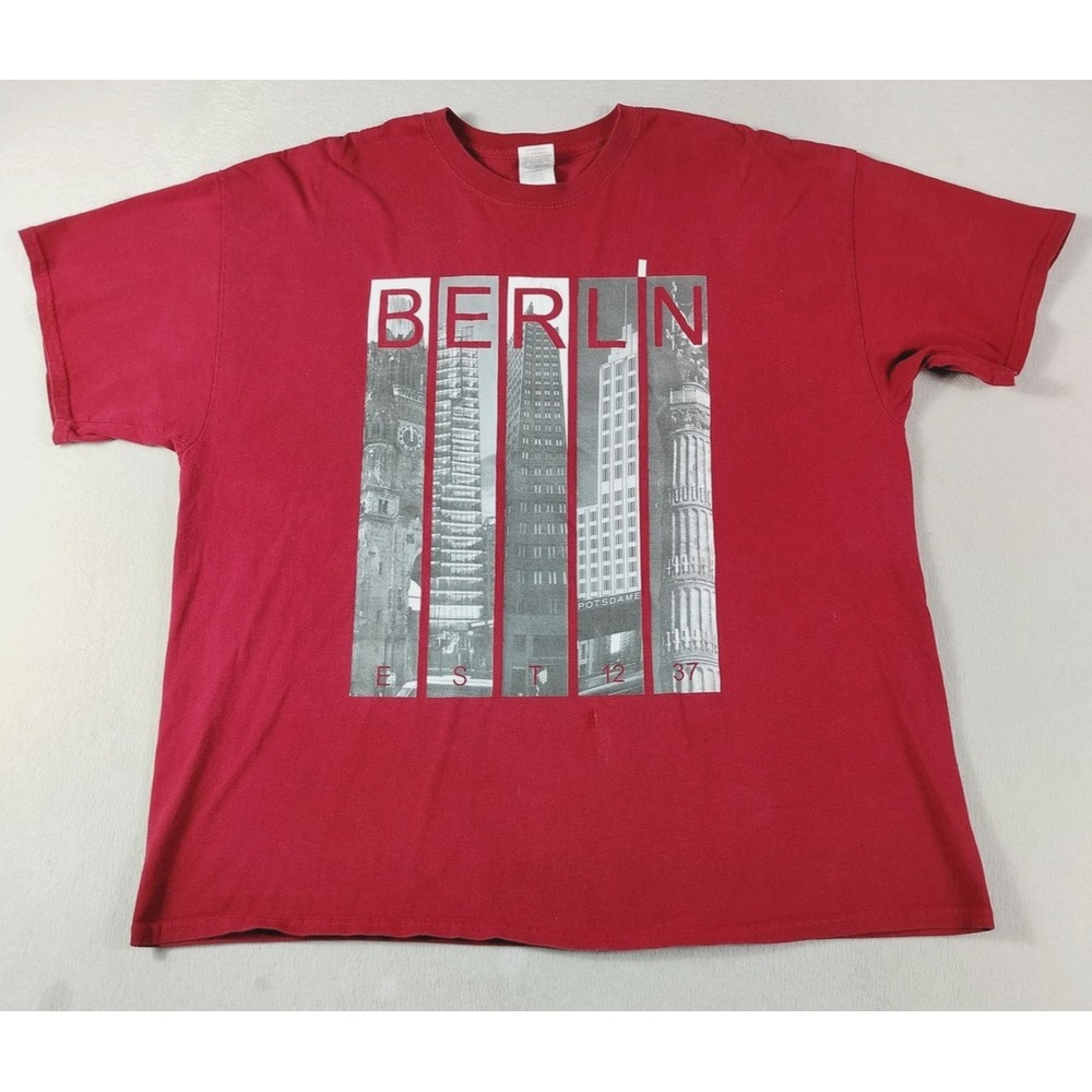 Berlin City Skyline Shirt Mens 2XL Red Graphicโ Tee Gildan Heavy Cotton Germany